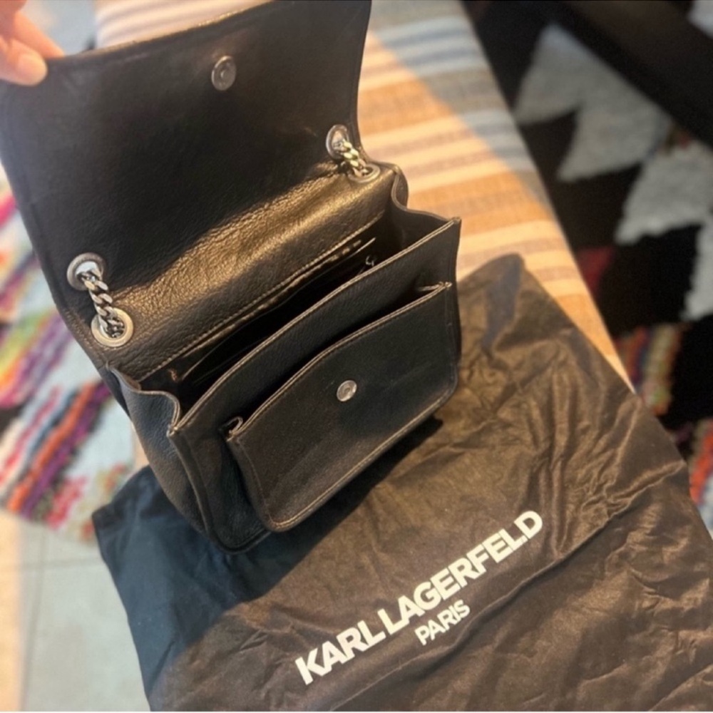 LIKE NEW! Karl Lagerfeld Lyon Black Leather Shoulder Bag satchel purse - Picture 13 of 16